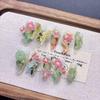 New Green Lotus 3D Chinese Style Medium-Long Pointed Fake Nails, Whitens, Pure Handmade, Wearable Art