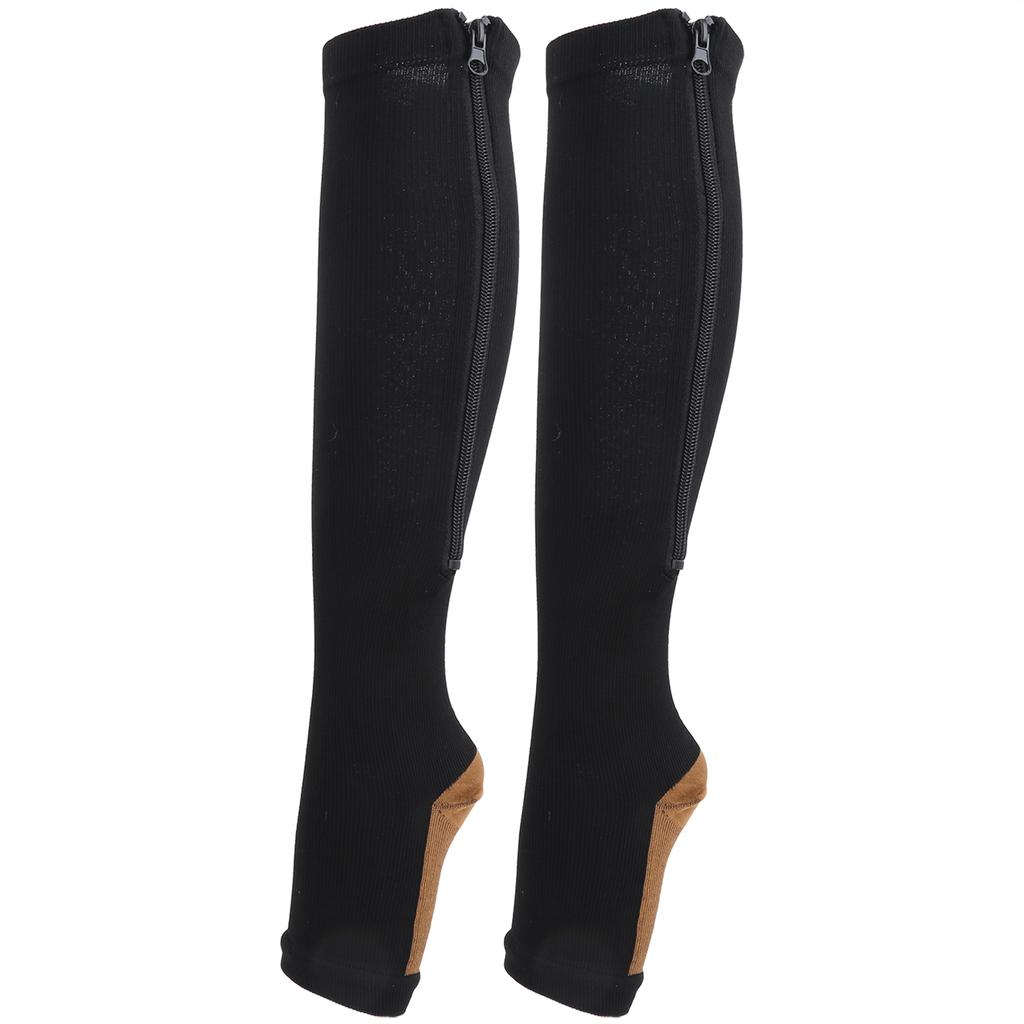 2Pcs Middle Tube Shaping Vein Sport Elasticity Compression Socks with Zipper Calf Slimming(Zipper Socks(black Copper