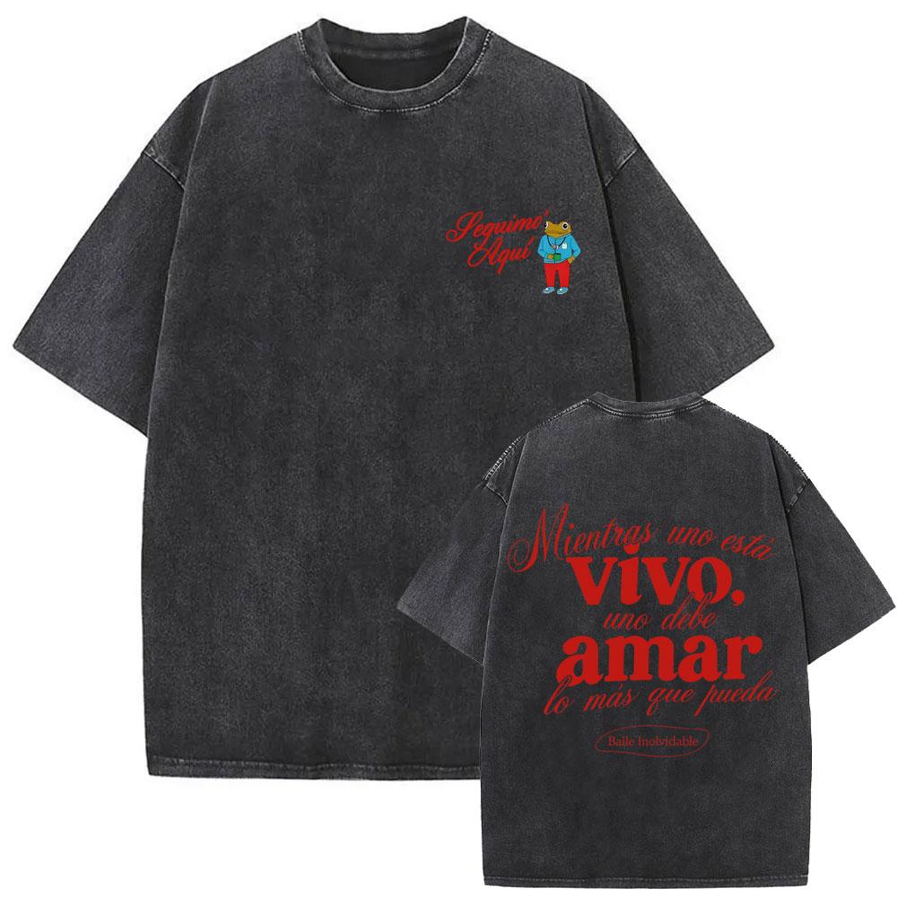 Rapper Bad Bunny Vintage Washed T Shirts Debi Tirar Mas Fotos DTMF Tshirts Mens Clothing Hip Hop Fashion High Quality Tshirt
