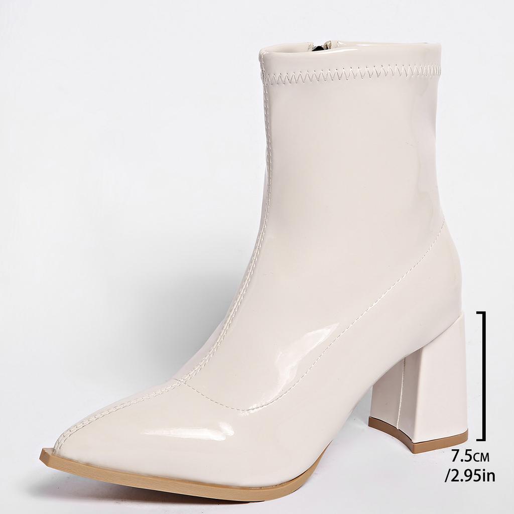 Fashion High-heeled Boots for Women Solid Color Pointed Head Side Zipper Fashion Women Shoes Leather Chunky Heel Autumn Bottines Femmes