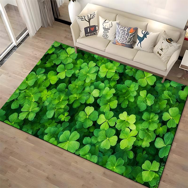 Green Clover Pattern Rug Non-slip rug suitable for living room and bedroom sofas.