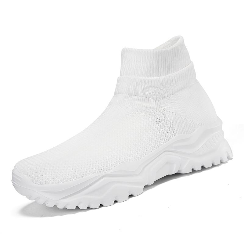 Women's Fashionable Off-White Mid-Top Socks Sneakers Easy To Put On and Take Off Mesh Thick-Soled Knitted Shoes Lightweight and