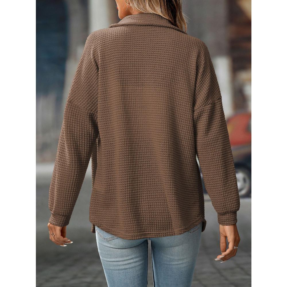 Autumn and Winter Loose Waffle Casual Commuter Versatile Women's Blouses & Shirts