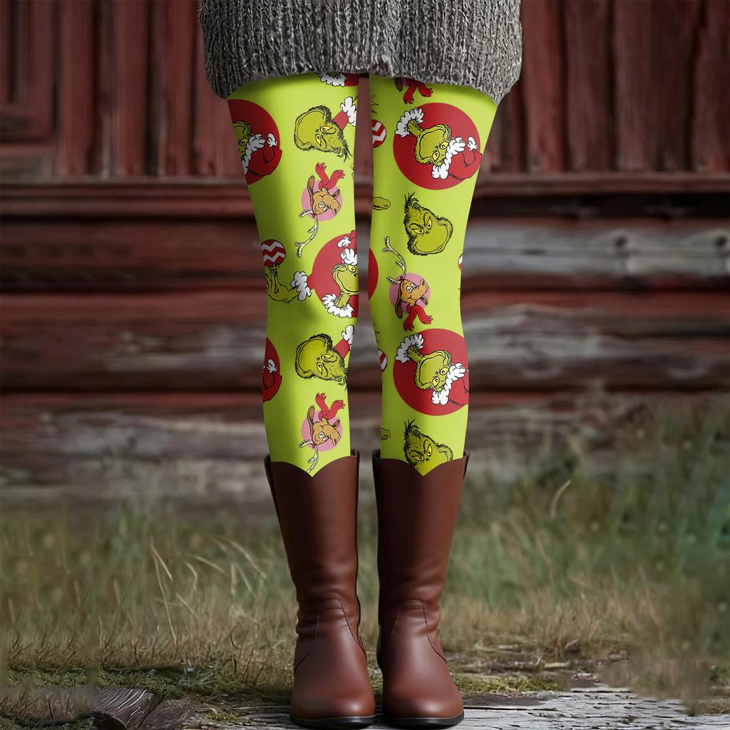 Women's Casual Fashion Outdoor Christmas Printed Slim Elastic Yoga Pants Cropped Pants