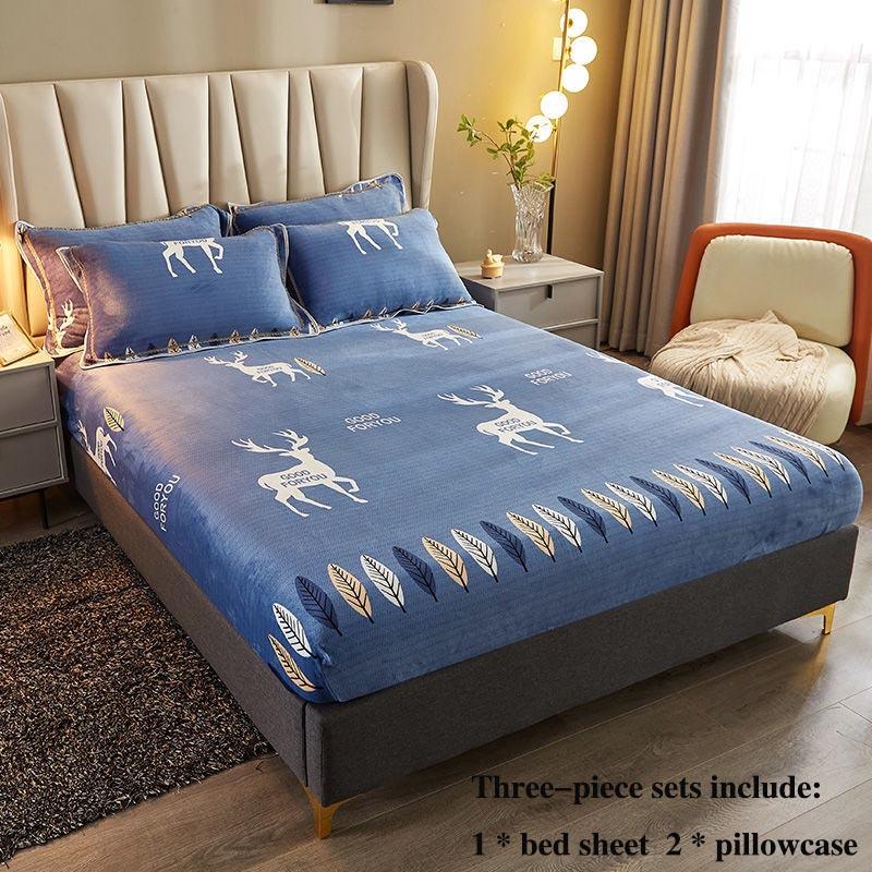 Beds Three-piece Bed Cover Coral Velvet All-inclusive Protective Cover Home Bedding Simple Wind Soft Skin
