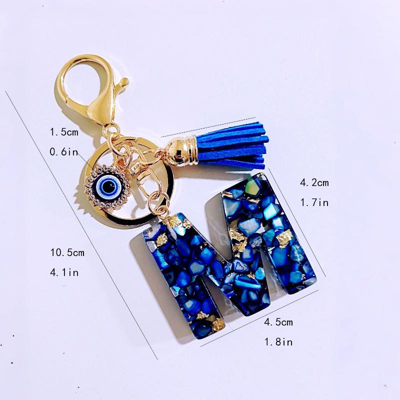 1 Stück Buchstaben-Charms-Anhänger mit Strasssteinen und Quaste Blaue Harz Initialen Schlüsselanhänger Stilvolles Geschenk für Frauen