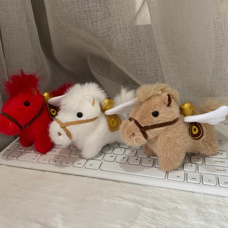 Cute Year Of The Horse Mascot Flying Pony Keychain With Wings Plush Toy For Children