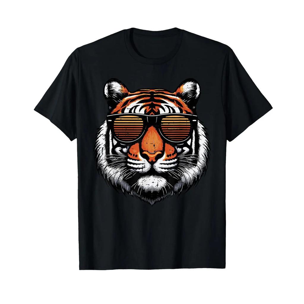 Tiger Sunglasses Retro Boys Girls T Shirtn Kids Youth Shirt Vintage Unisex Streetwear Designer Clothes Homme Breathable