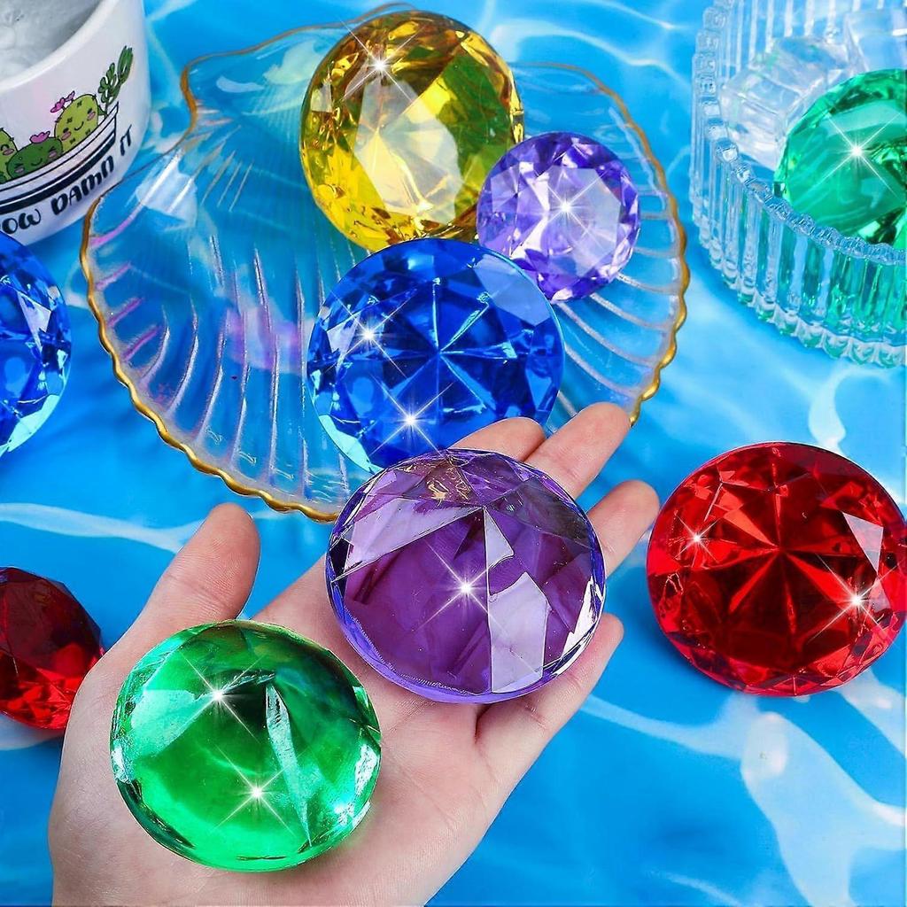 Extra Große Tauch Edelstein Poolspielzeug, 60MM Extra Großer Acryl Diamant Bunt Piraten Schatz Tauch Edelsteine für Sommer Schwimmparty Mitgebsel, 5 Stück Zufällige Co