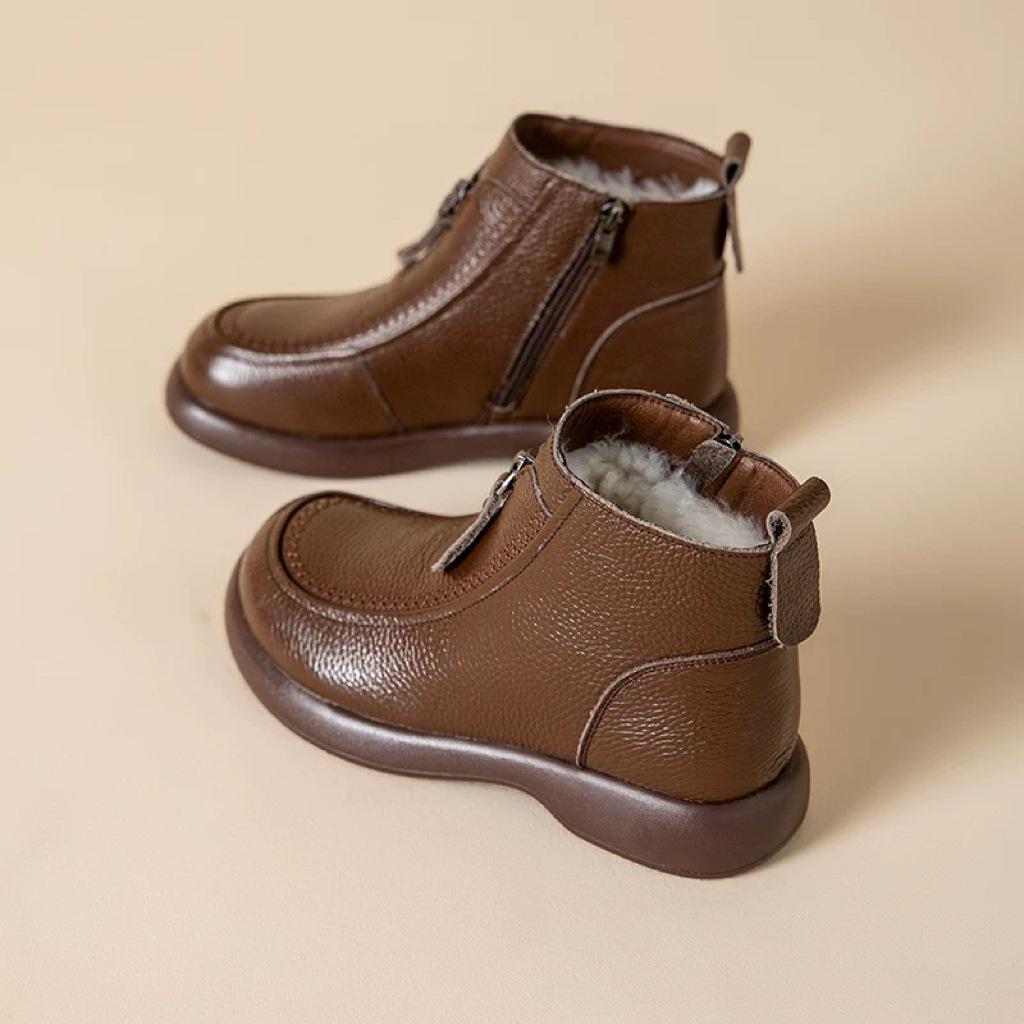 

Короткие ботинки с мехом, интегрированные, удобные, из мягкой кожи, материнские, с утолщенным хлопком, женские, зимние, для среднего и пожилого возраста, удобные, женские 40