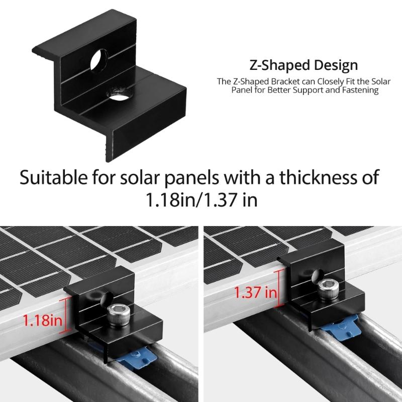 10Pcs Solar End Clamp Z Bracket Wide Photovoltaic Mounting Bracket Adjustable Solar Panel Mounting Bracket Clamp