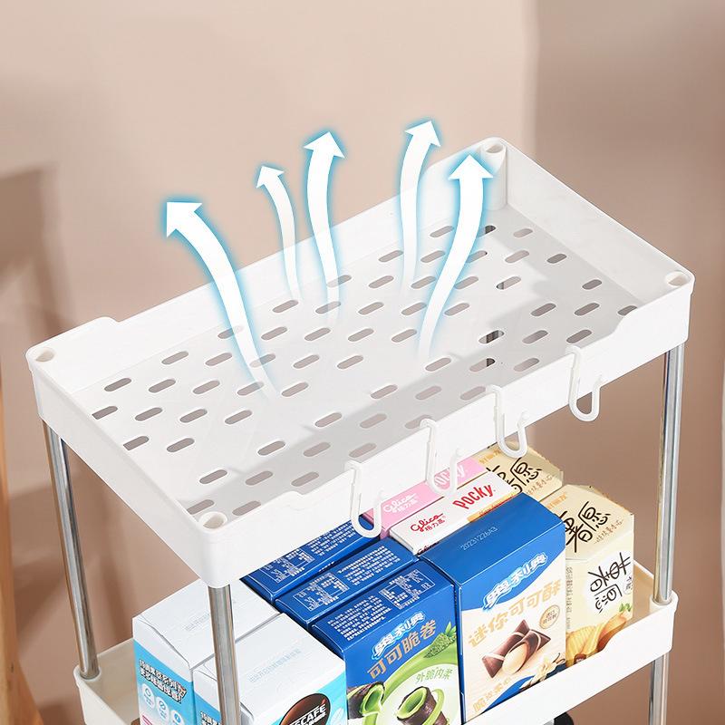 3/4 Layer Multi-layer Trolley Storage Rack with Pulleys and Hooks Kitchen Bathroom Living Room Removable Gap Storage Rack