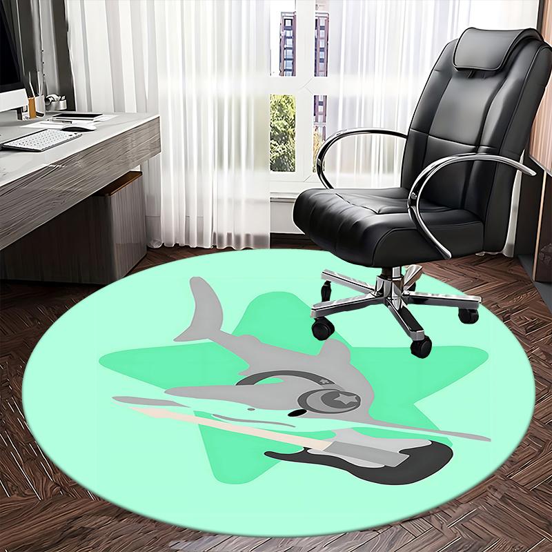 Shark with Glasses Playing Guitar Chair Mat Round Carpet for Home Decor, Office Use, Gift Idea for Any Room0292b