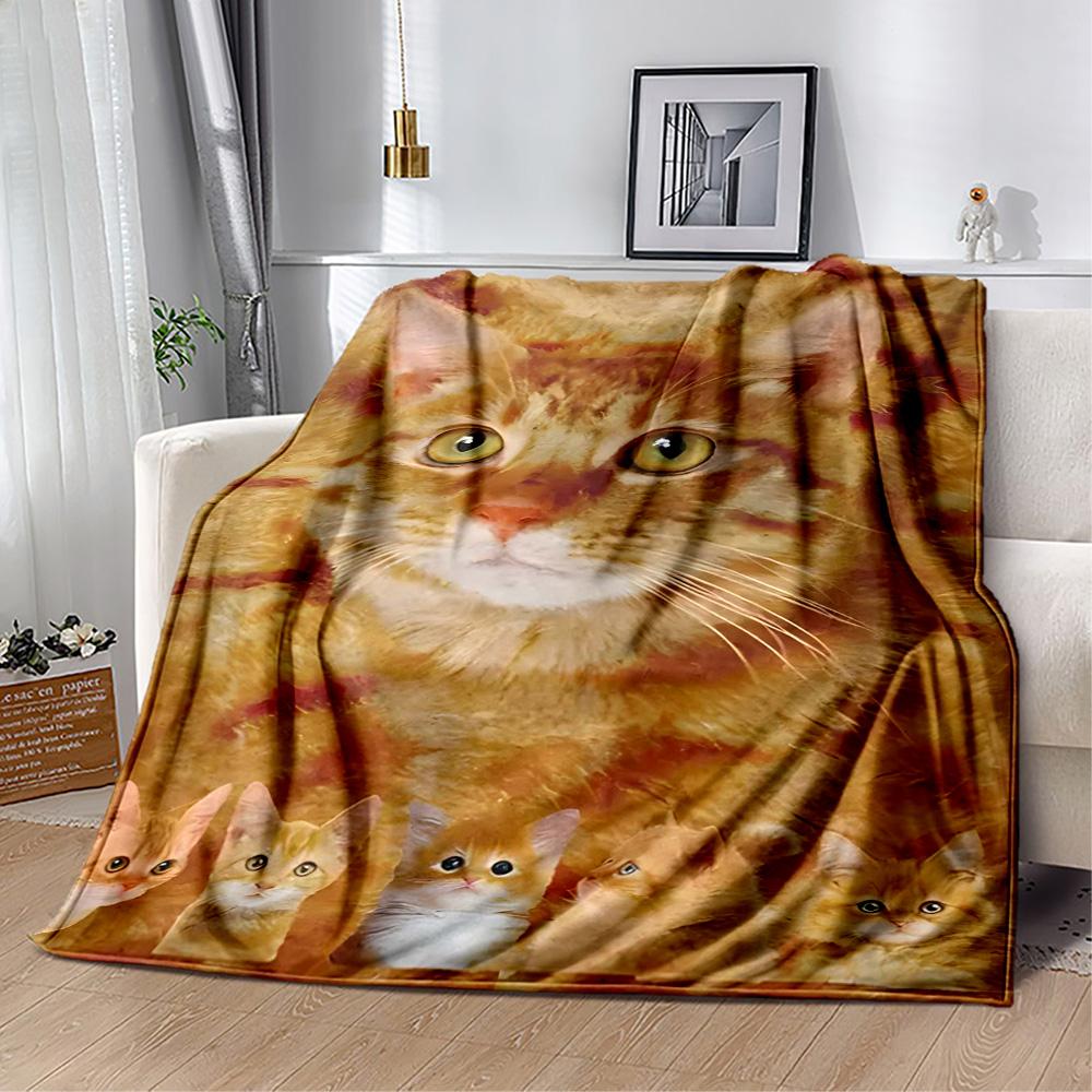 Whimsical Cat Artwork Flannel Blanket,Lightweight,Office Blanket,Sofa Blanket,Comfortable Blanket