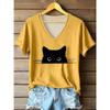 Damsommar T-shirt Svart Kattmönster Tryck Kortärmad T-shirt Casual Tryckta Toppar