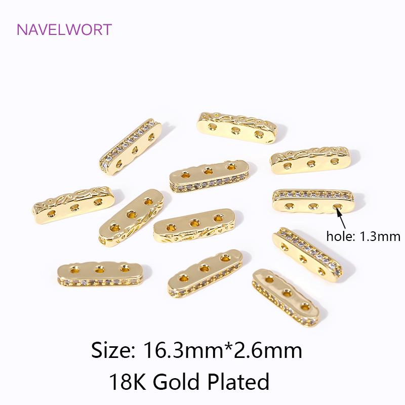 

Позолоченное 18K Золотом Разделители с Инкрустацией Цирконами, 3 Отверстия, Коннекторы для Бусин, Компоненты для Изготовления Бижутерии DIY, Аксессуары 2 pieces