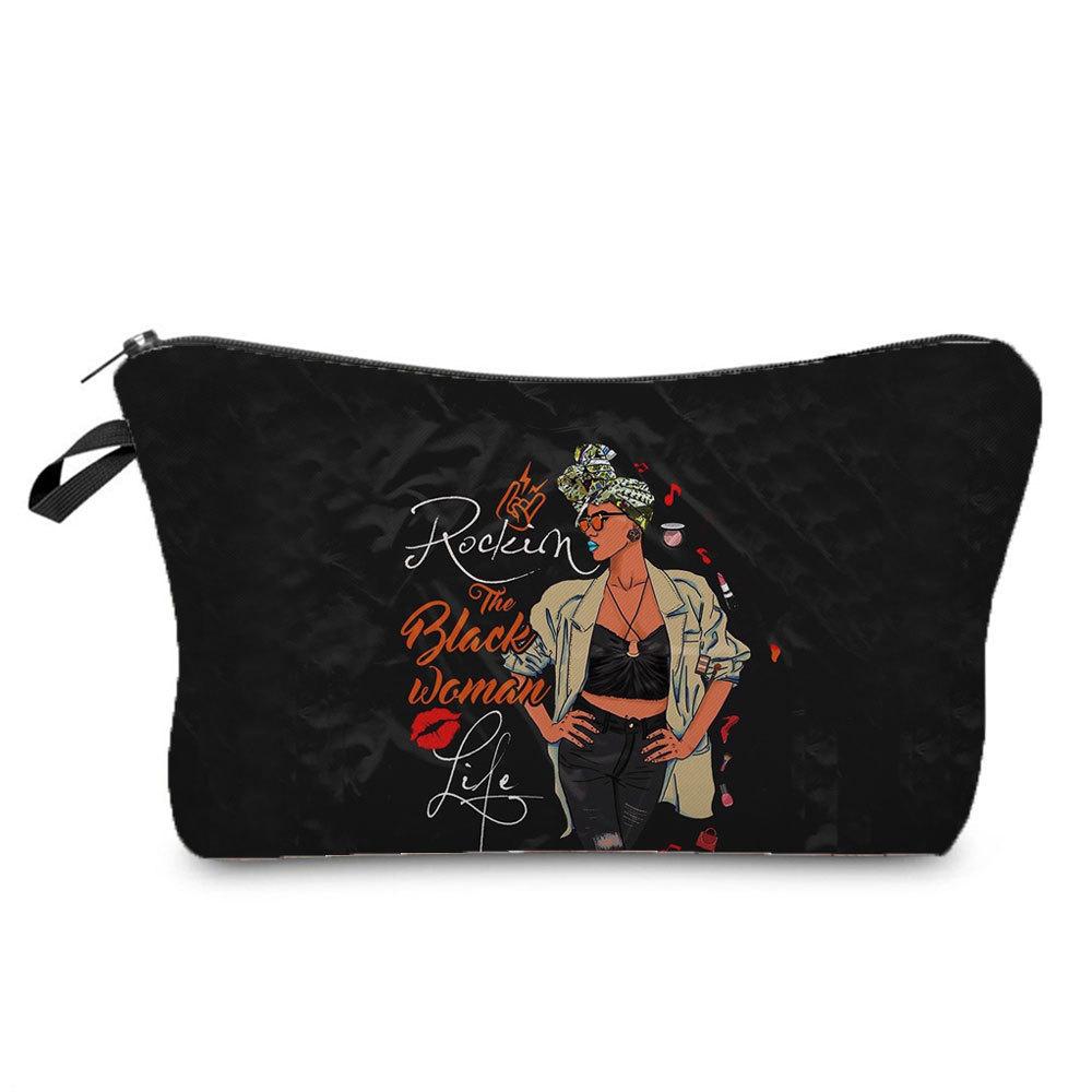 Women Black Girl Print Cosmetic Bag Toiletries Organize Travel Storage Case 6397
