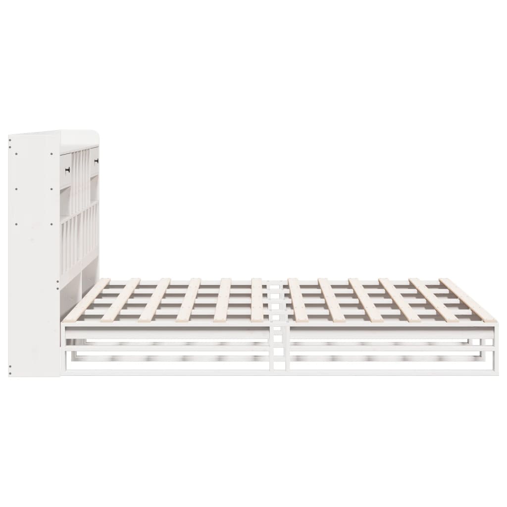 Solid Wood Bed with Shelf Without Mattress White 180 x 200 cm Pine