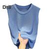 Women Vest Tops Round Neck Sleeveless Solid Color Loose Fit Ice Silk Tank Tops Breathable Versatile Vest