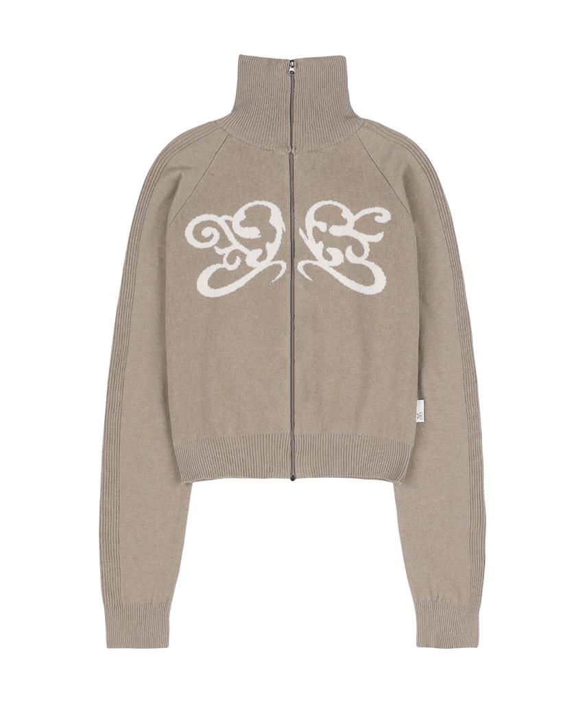 FANCY CLUB Raglan Symbol Knit Zip-Up (Mocha)_F24Za962