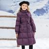-30℃ Long Style Girls Jacket Winter Solid Color Thick Warm Fashion Hooded Trench Coat for 5-12Y Kids Cotton Down Snowsuit