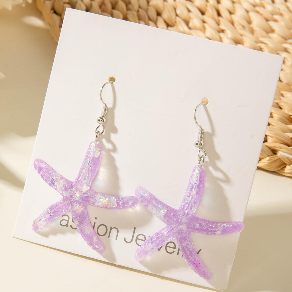 Simple color resin starfish scallop earrings cute color fish, ocean series earrings earrings women