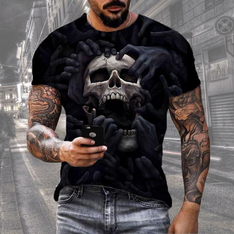 Summer Round Neck 3D Skull Print Top Fashionable Casual Short Sleeved Men's T-shirts