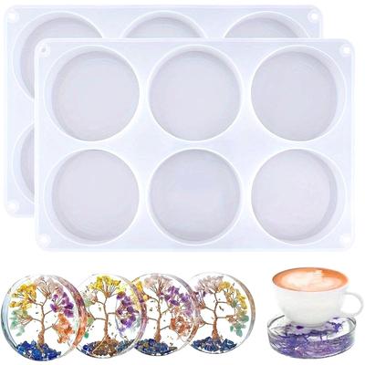 1 Stück Extra Tiefe Runde Harz Untersetzerform, 6 Kavitäten Silikon Ornamentform für Epoxidharz, DIY Tassenmatten Handwerk, Weiß