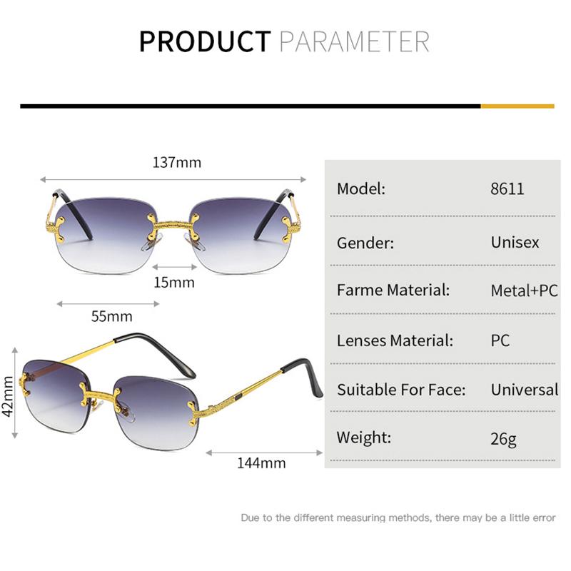 Luxury Brand Designer Rimless Square Sunglasses Women Men Popular Travel Fashion Vintage Punk Small Sun Glasses Mirror Shades