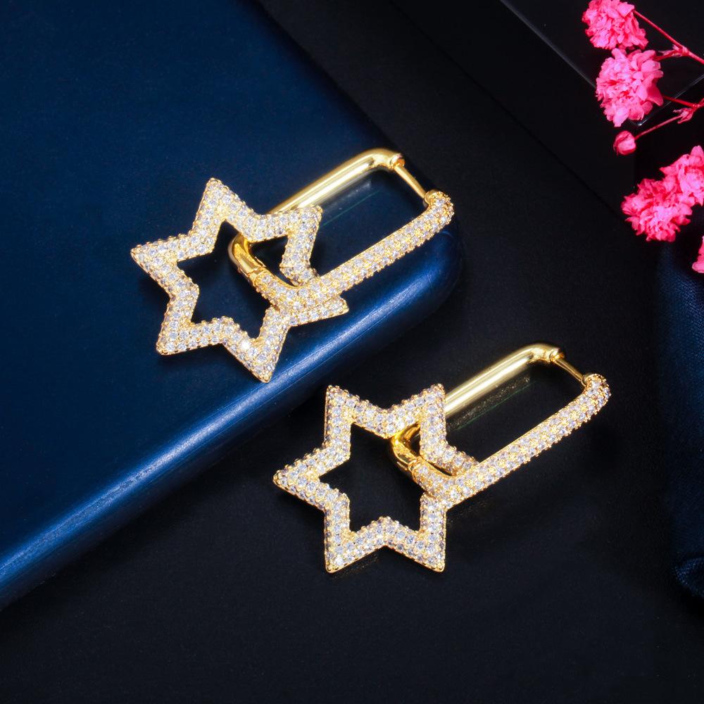 Hexagonale Geometrische Verschluss Damenohrringe Kreativer Stern Leicht Eingelegter Farbiger Zirkon Beliebter Ohrschmuck