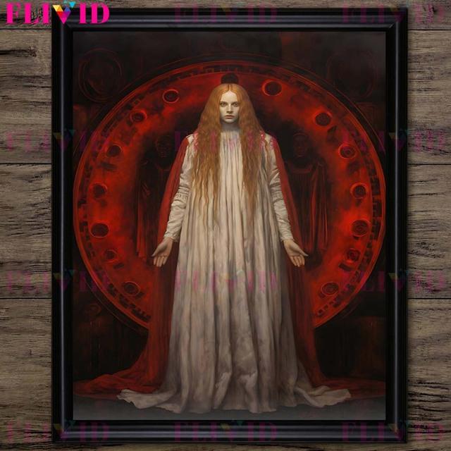 Red Priestess and Magic Witch, Soul, Magic, Worship, Wall Oil Painting, Horror, Demon, Gothic, Dark Fantasy, Art