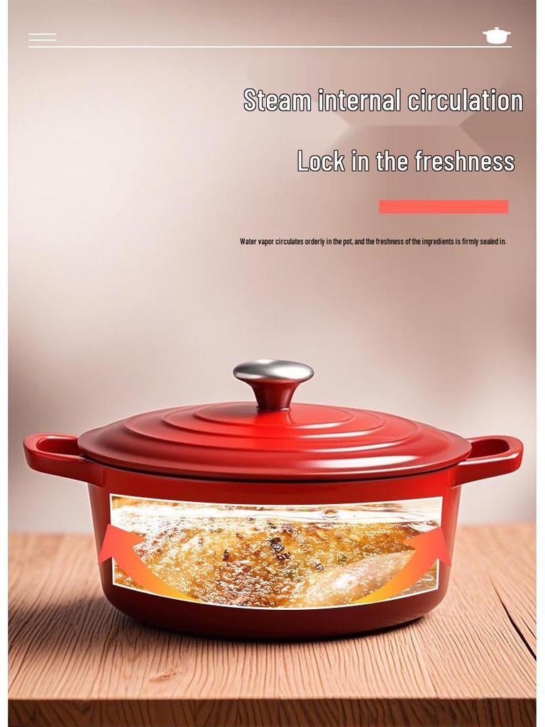 Seven-Piece Cast Iron Enamel Cookware Set: Includes Frying Pan, Flat-Bottom Pot, Stew Pot, Seafood Pot, and Mommy Pot