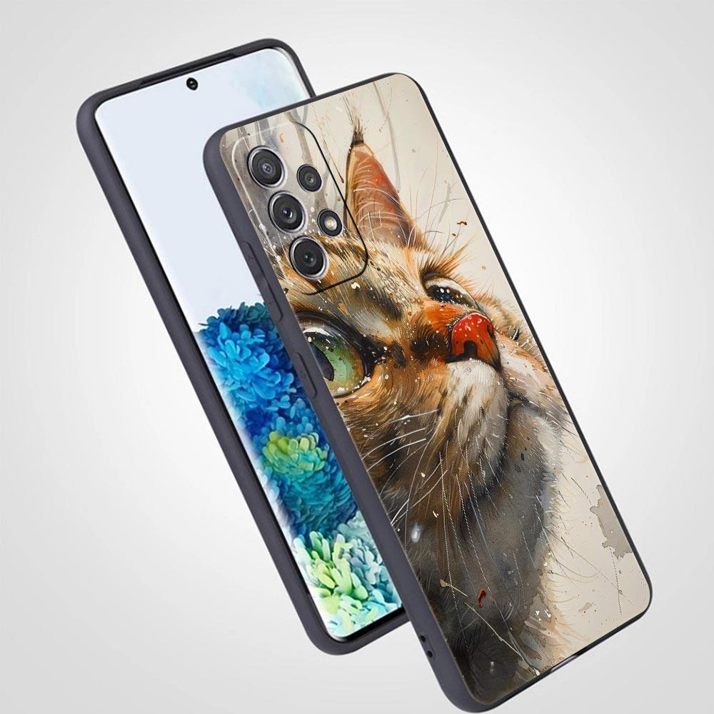 Cute Cat Phone Case for Samsung Galaxy A55 A35 A17 A07 A15 A13 A25 A51 A71 A72 A73 A32 A52 A52S A41 5G Soft TPU Shell Fundas Bag