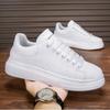 Men White  Heel Contrast Platform Skate Sneakers Smooth Leather Thick Layered Sole Waterproof Daily Street Casual Board Shoes