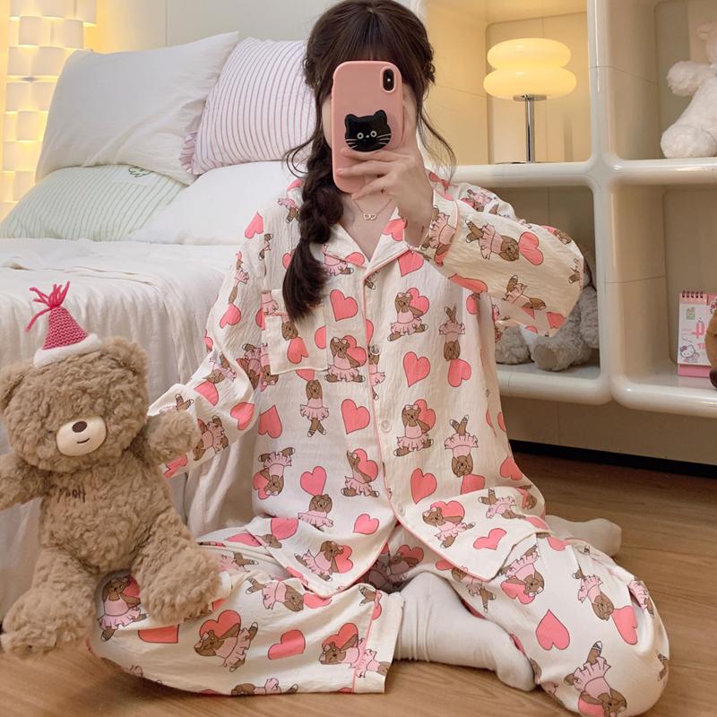 

Уличная пижама для женщин с красочным принтом в виде милого медведя из мультфильма «Любовь», женская пижама в стиле Харадзюку XXL бежевый