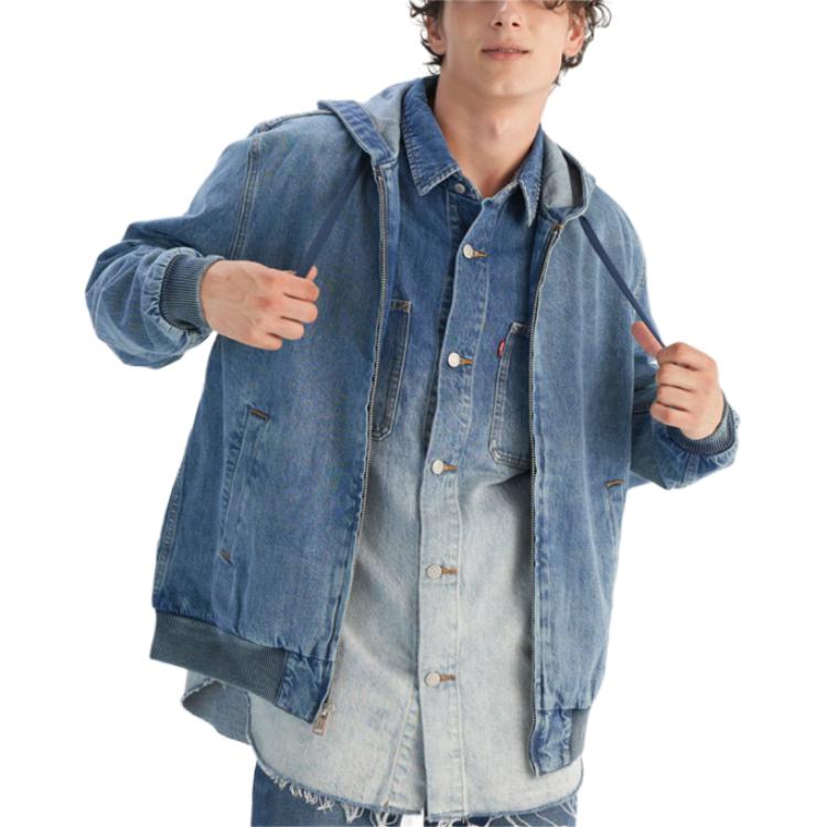 

Levis Куртка джинсовая однотонная с капюшоном и молнией Мужские куртки 0017J-0000 L