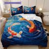 Koi Fish Pattern Bedding Quilt Set Quilt Cover Pillowcase Home Decoration Birthday Gift (1 * Duvet Cover + 2 * Pillowcase, Without Core)
