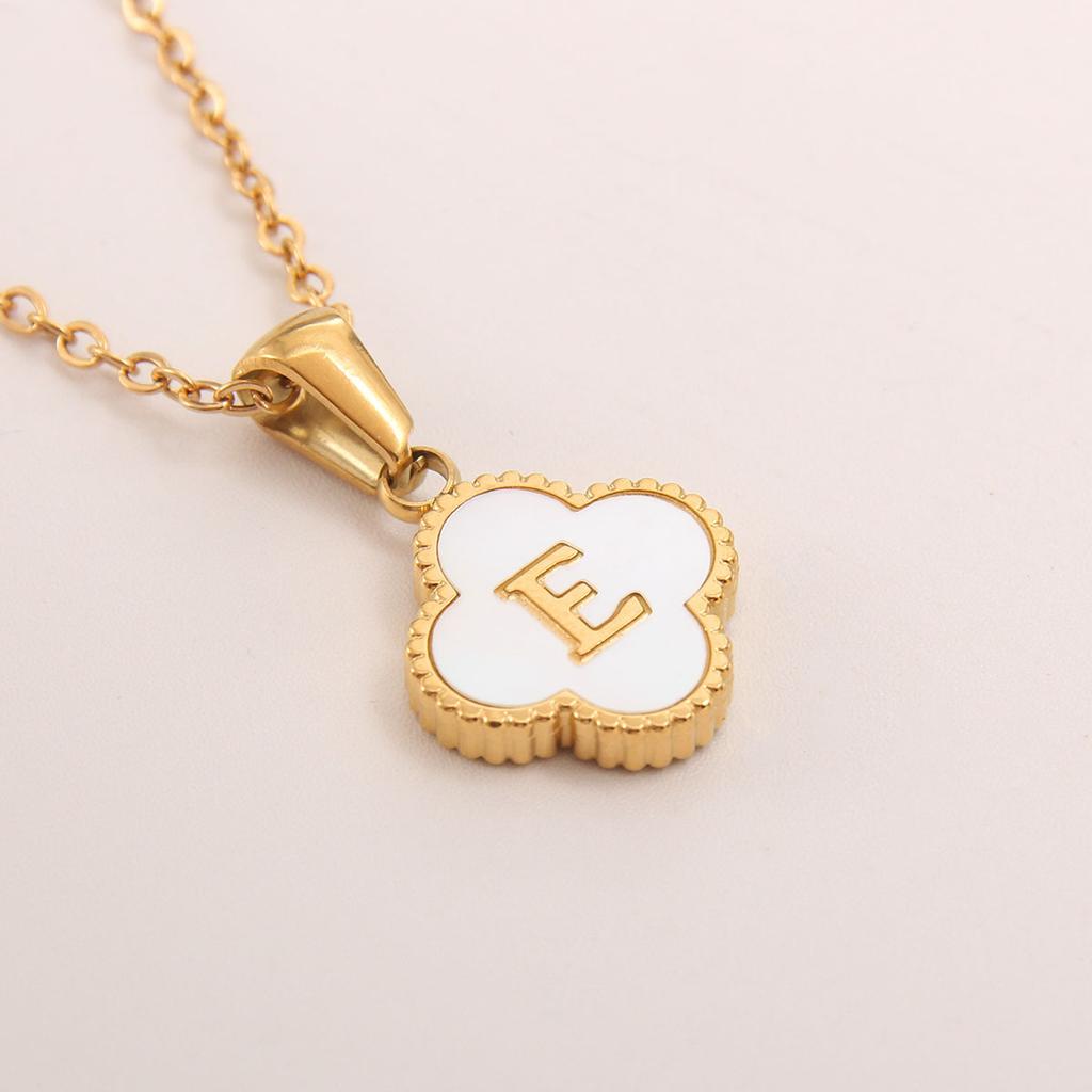 Gold-plated Letter Necklace for Elegant Women - Four-leaf Clover Letter Pendant Necklace