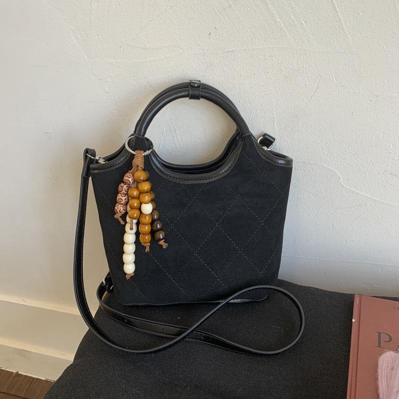 Vintage diamond chain suede tote bag 2025 new women's handbag light luxury commuter shoulder messenger bag