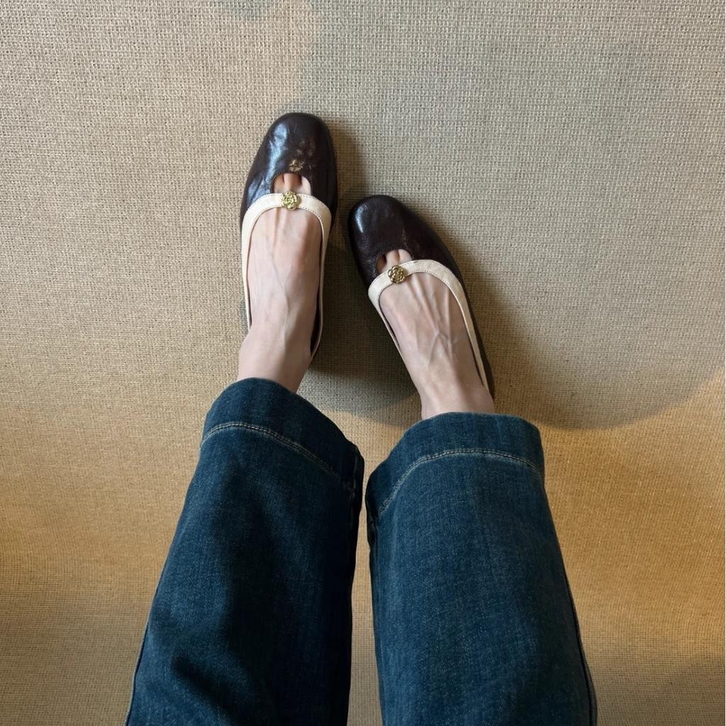 Fashion Flat Shoes for Women 2025 Spring and Autumn French Retro Shallow Mouth Round Toe Mary Jane Shoes Ladies Loafers Women