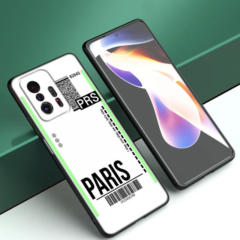 Travel Ticket Label Paris Phone Case For Xiaomi Mi A2 8 9 SE Note 10 10T 11 12 Lite 9T 11T 12S 12T Pro A3 6X 12X TPU Black Cover