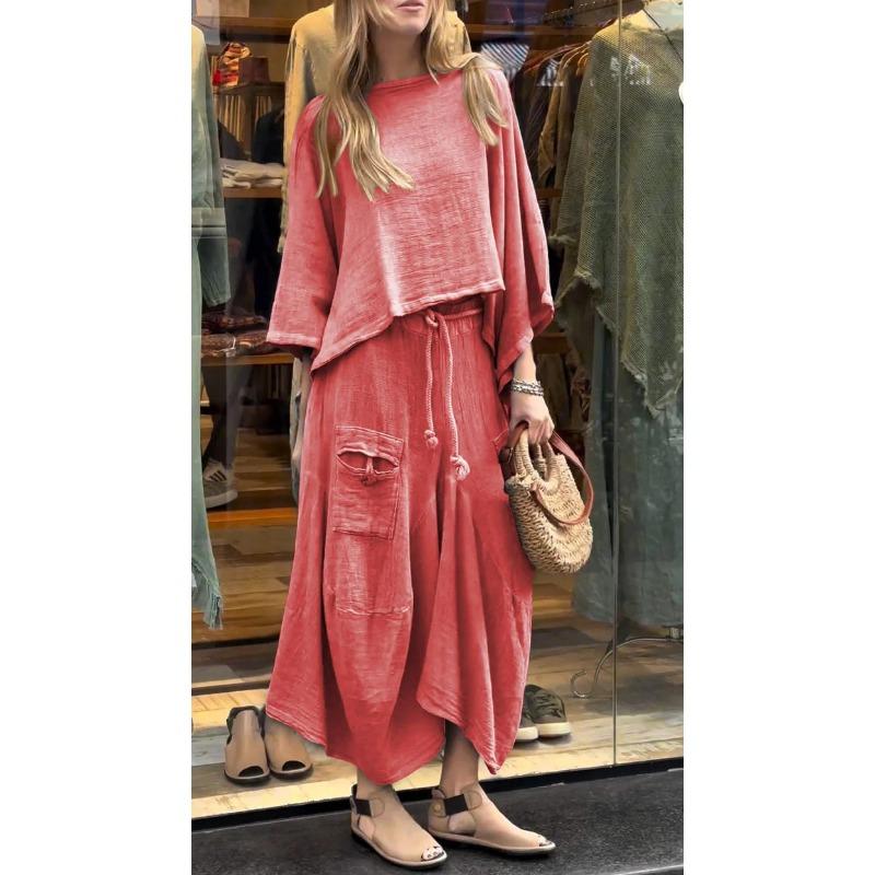 Damen Mode Lässig Einfarbiger Druck Sommer Frühling 3/4 Ärmel Rundhalsausschnitt Rock Anzüge