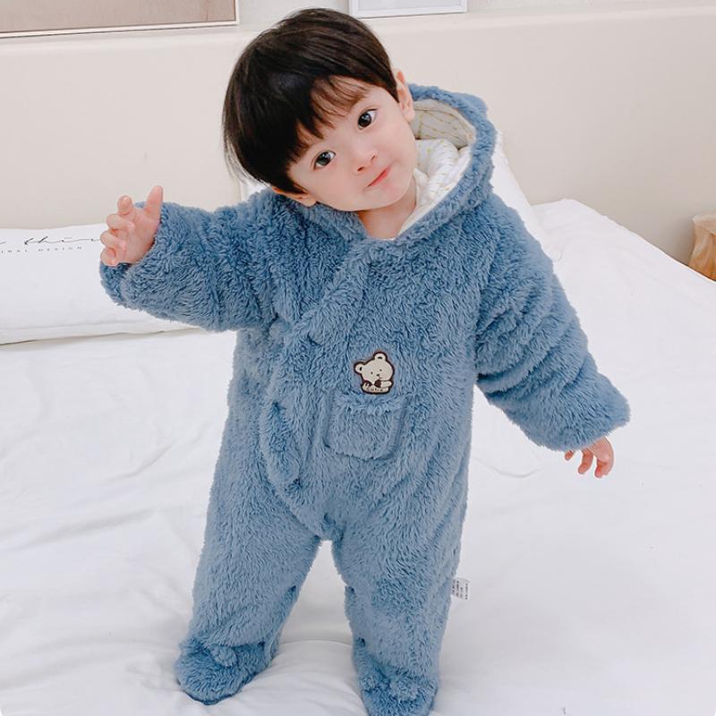 Baby Winterkleidung mit Kapuze Jungen und Mädchen Kostüm Neugeborenen Ausflug Strampler Kleinkinder Samt verdickte Fleece-Overalls