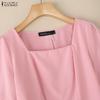 ZANZEA Women Square Collar Summer Casual 3/4 Sleeve Elegant Blouse