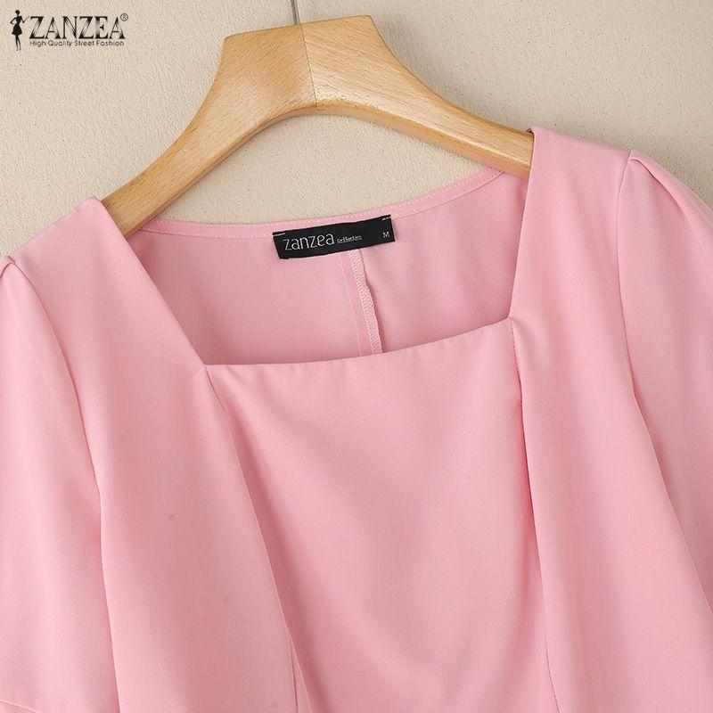 ZANZEA Women Square Collar Summer Casual 3/4 Sleeve Elegant Blouse