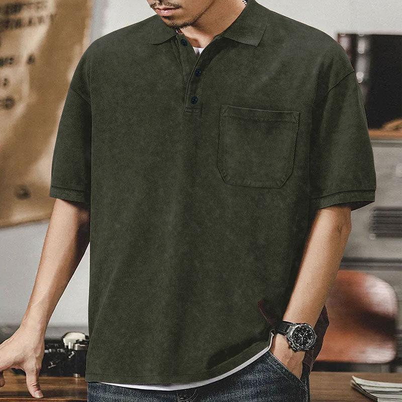 

New Men s POLO Shirt American Retro Heavyweight T-shirt Summer Casual Versatile Lapel Solid Colour Short-sleeved Tops XXXL