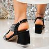 Crystal Women Heeled Sandals Woman High Heels Shoes Slingback 2025 Trend Shallow Dress Chunky Pumps Summer Zapatillas Plus Size