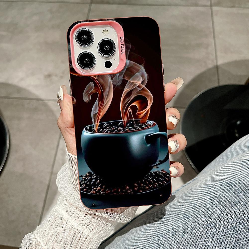 Coffee Beans Pink Translucent Mobile Phone Case for iPhone 17 16 15 14 13 12 11 X XR XS Air Pro Max Plus Colorful Cover