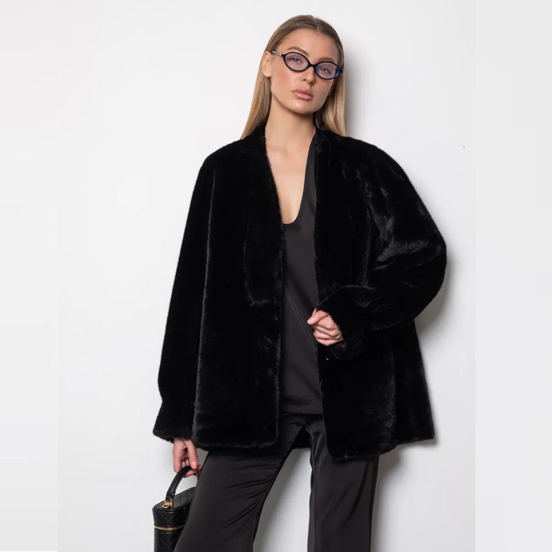 Russian imitation fur mink coat medium and long V-neck environmentally friendly fur top artificial fur clothing women