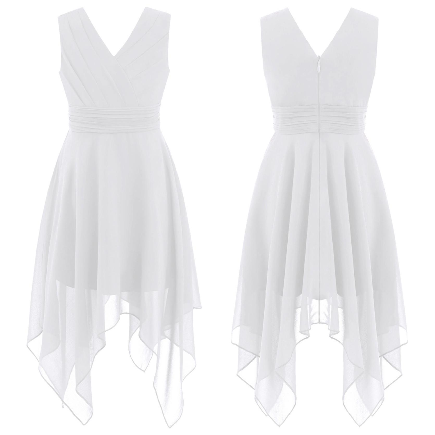 

Платье с цветочным узором для девочек, летнее шифоновое вечернее платье с v-образным вырезом, свадебные платья на день рождения, детский костюм, элегантные платья принцессы 10-12 Years белый